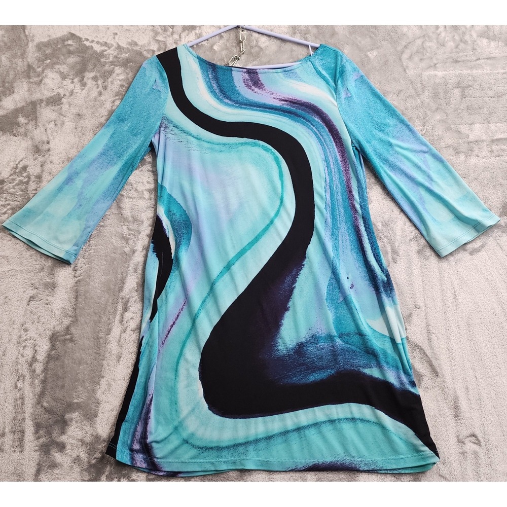 Style&Co Dress Womnes‎ SP PETITE Blue Swirl Print Long Sleeve Mini Stretch Party